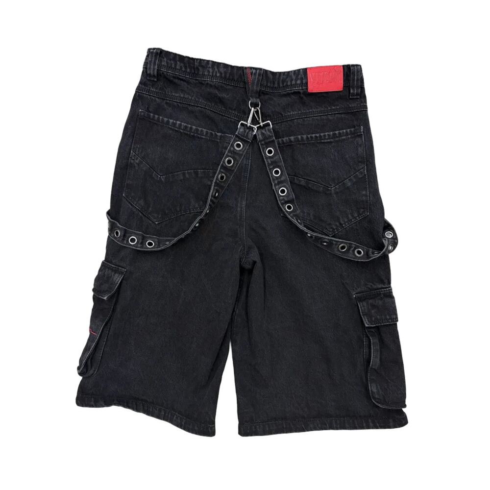 Vitriol Black Denim Cargo Shorts Grommet Straps - Picture 2 of 7